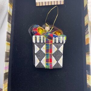 MacKenzie-Childs NWT Retired‎ Ornament Harlequin Present with Tartan Ribbon Bow